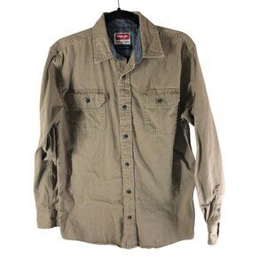 Wrangler Mens S Comfort Flex Khaki Beige Button Up Shirt Premium Quality